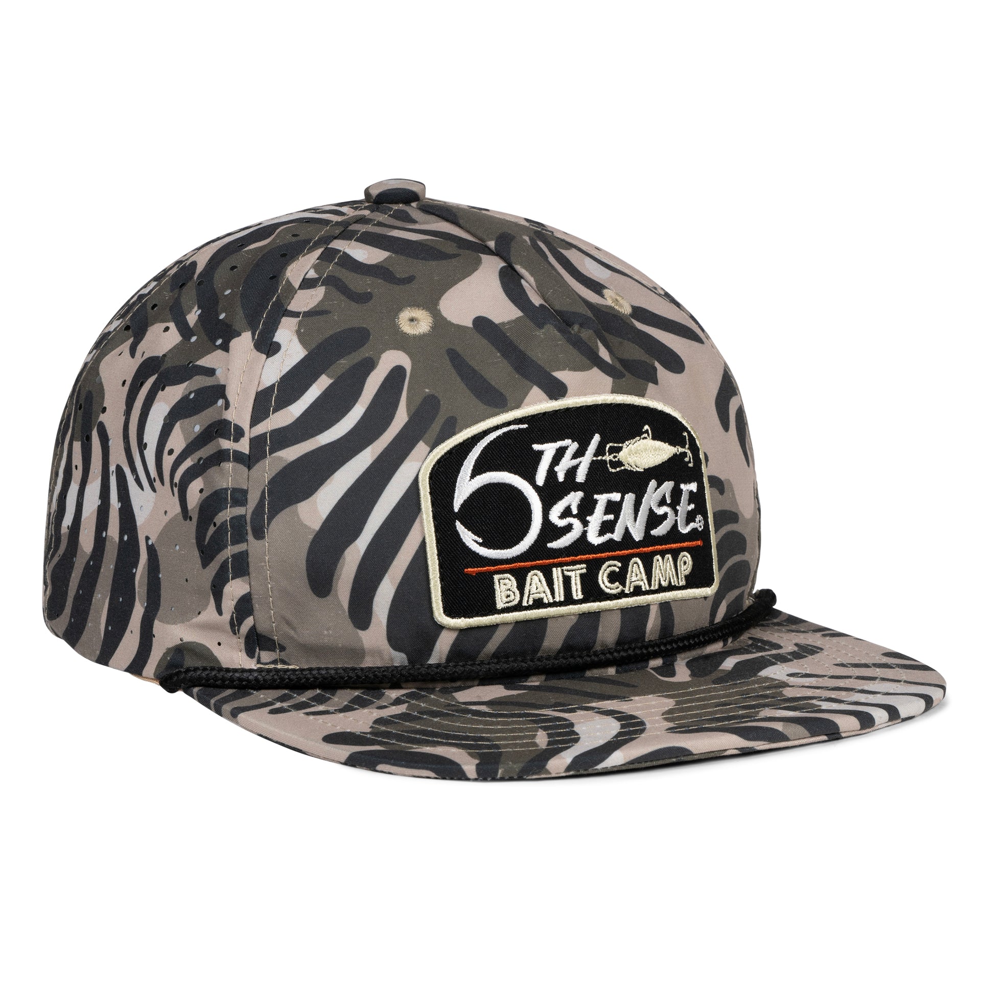 cane pole fishing resting tree bank hat 6th Sense Premium Snapbak Hats | The Marina - Bait Camp/Tigermarsh Size:3600 Regular Feather coverage sun protection for RodMate™ Patented Belt Worn
