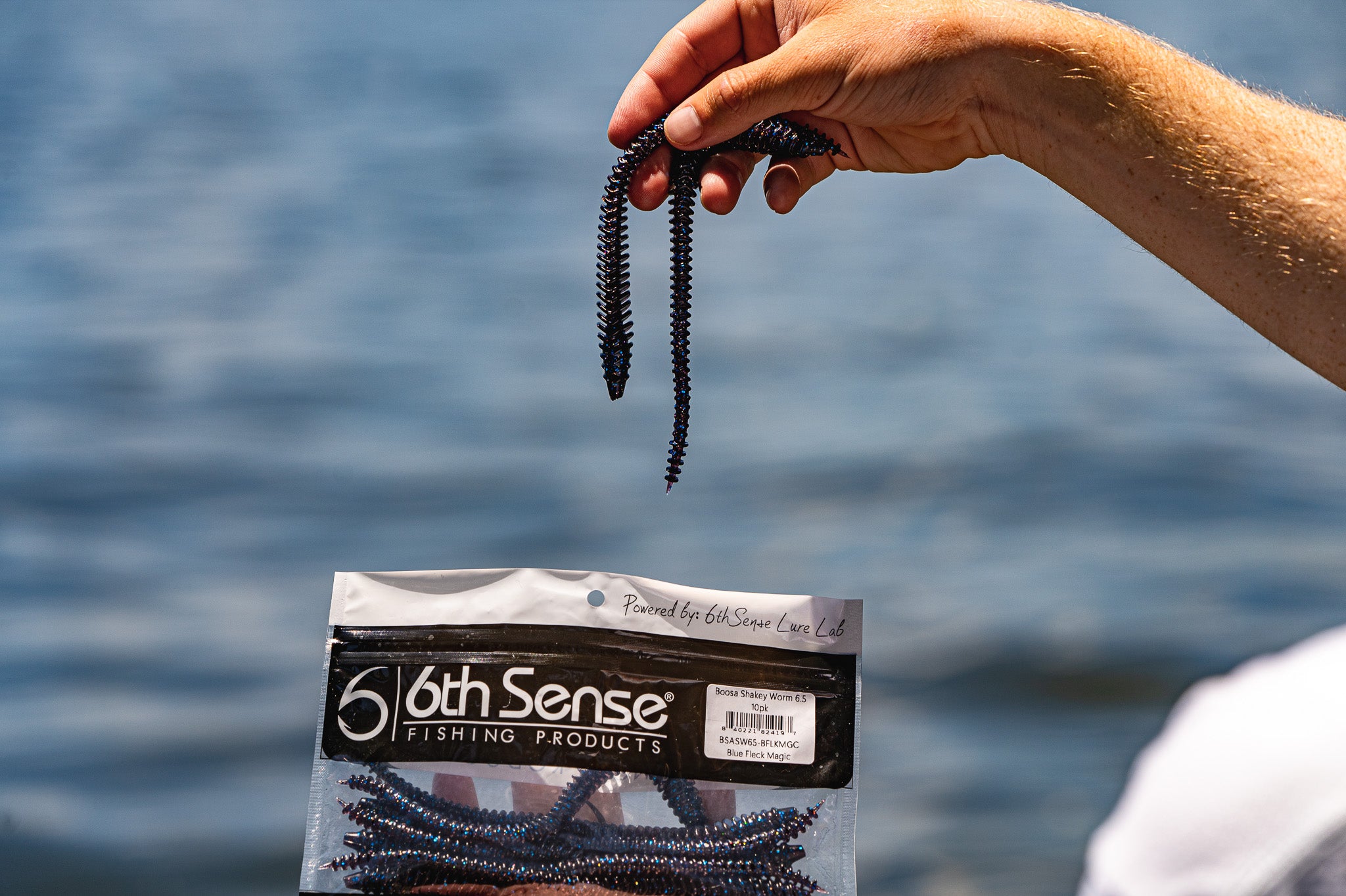 6th Sense Fishing - Soft Plastics - Boosa Shakey Worm - Blue Fleck