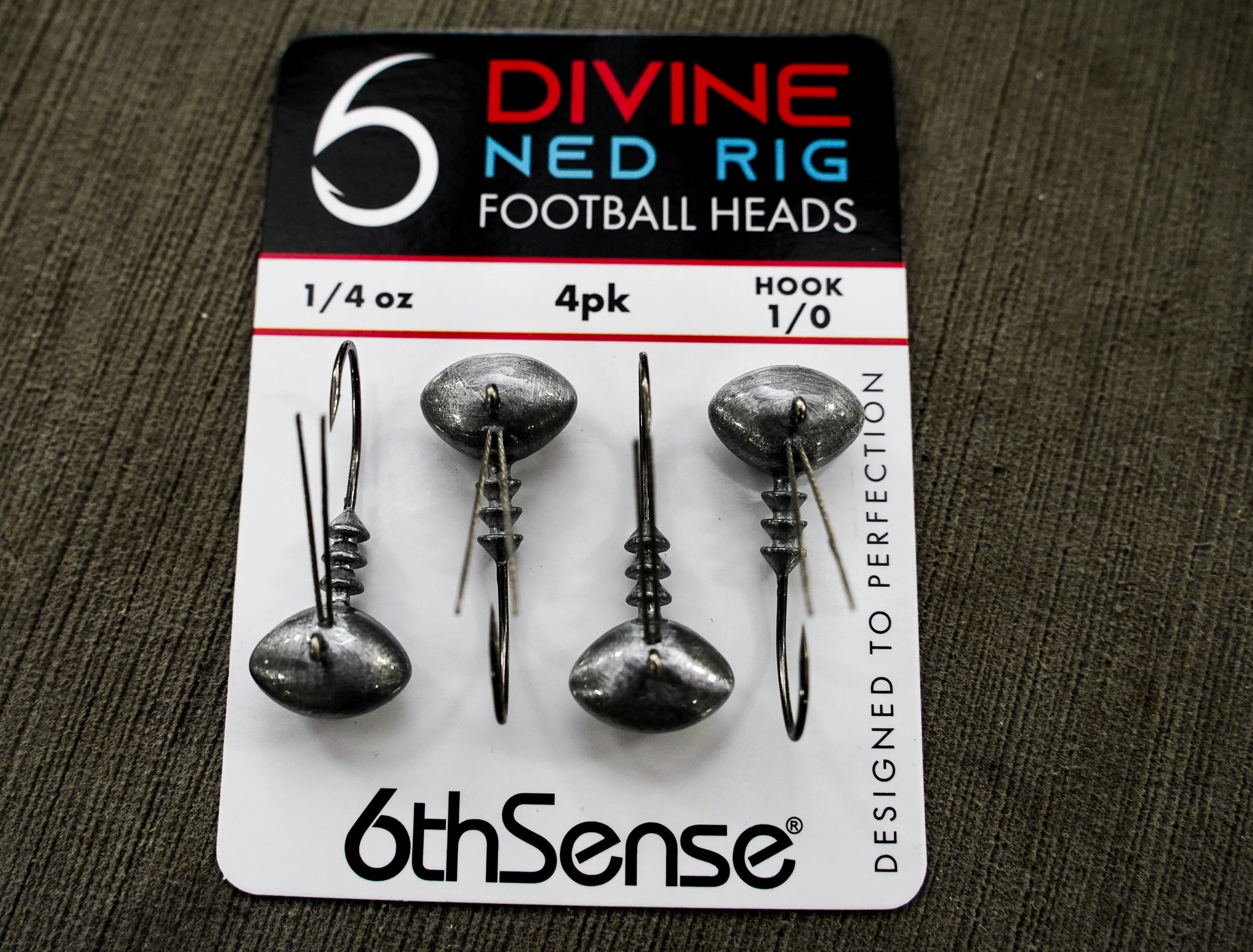 6th Sense Fishing - Divine Ned Rig Football Heads - Raw 3/16oz. 1/0 (4pk)