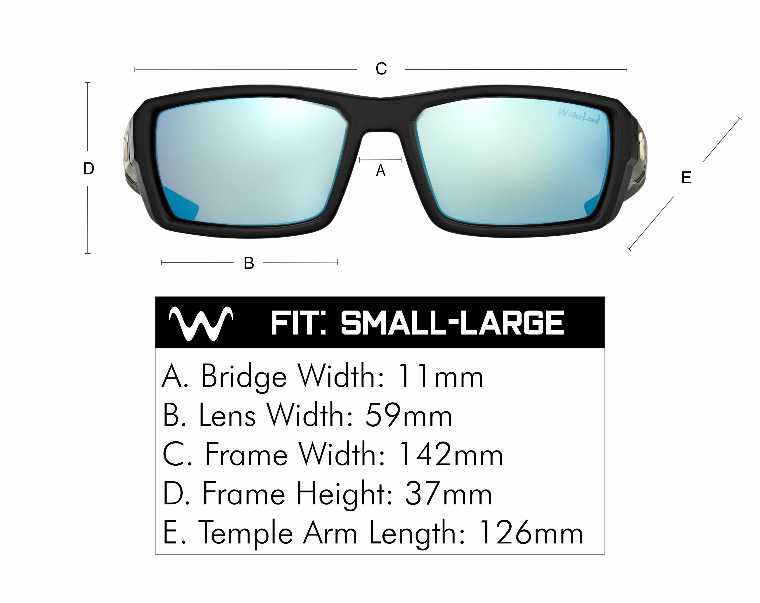WaterLand Milliken Sunglasses BlackWater Frame with Blue Mirror Glass